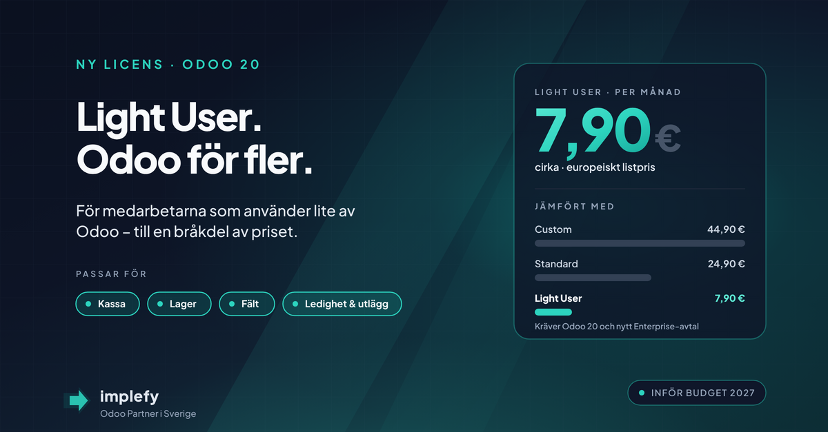Light User och nya priser: vad Odoo 2027 betyder för budgeten